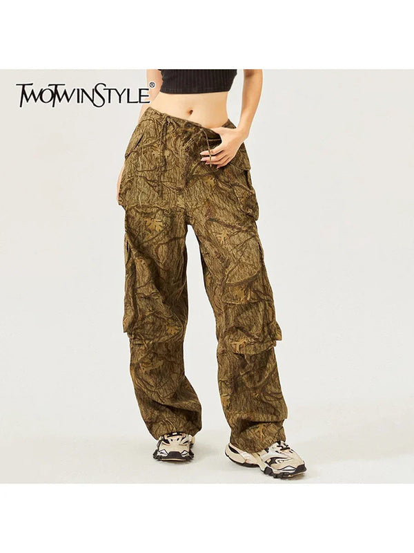 Saviig High Waist Cargo Jeans for Women - Fashionable Loose Fit with Spliced Pockets