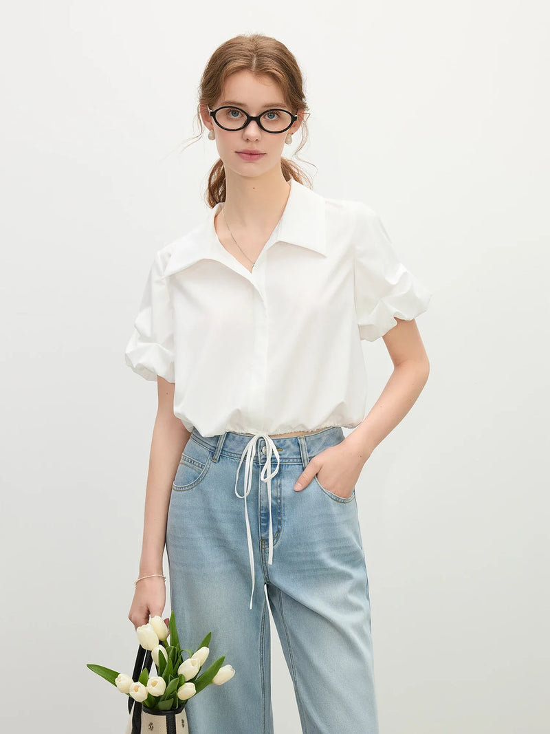 Saviig Textured V-Neck Shirt - Summer Office-Ready Elegance