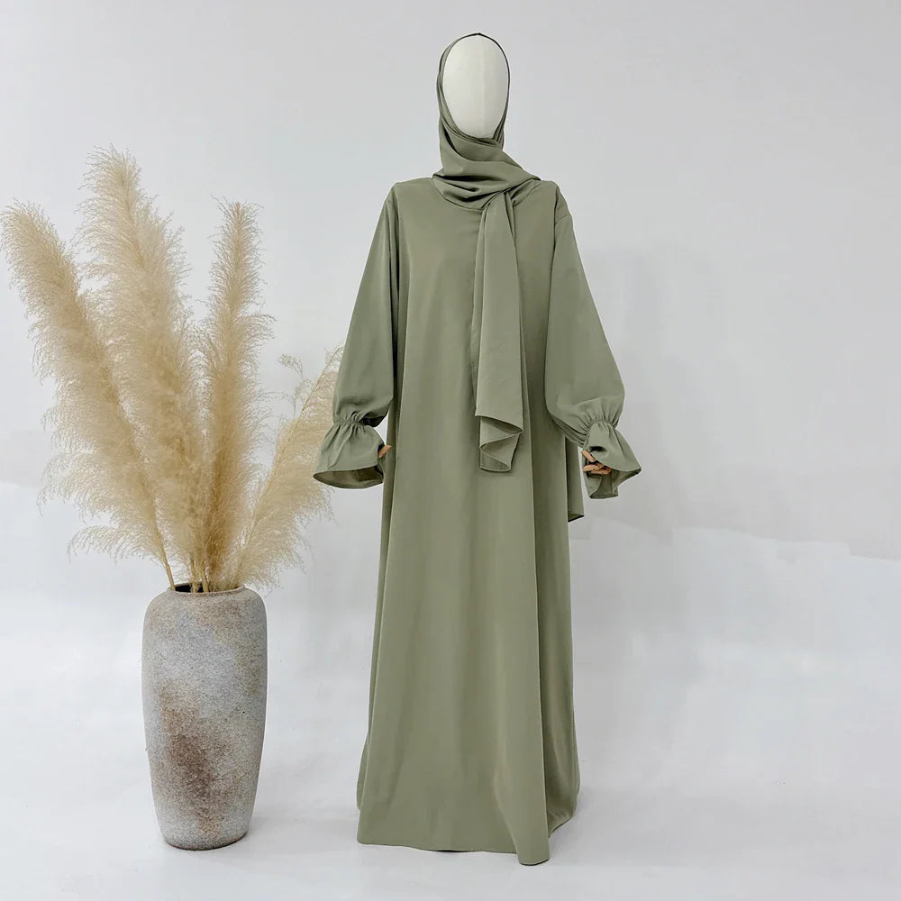 Saviig One Piece Zipper Front Jilbab with Integrated Hijab, Modest Abaya for Women