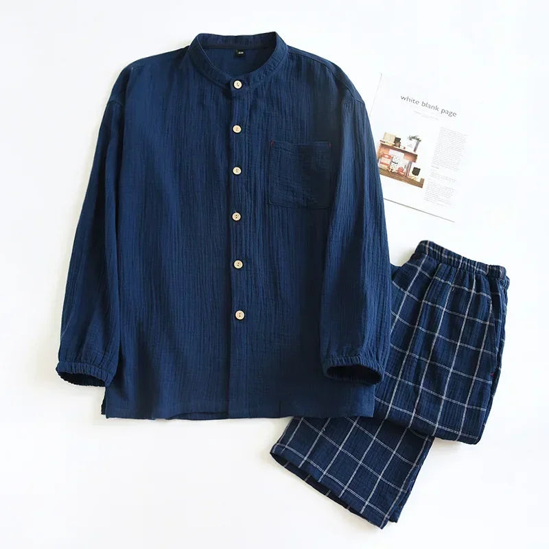 Saviig 100% Cotton Japanese Style Couple Sleepwear Set in Long-Sleeved