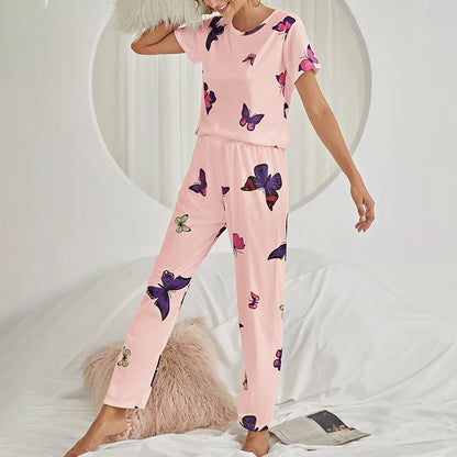 Saviig Butterfly Print Pajama Set for Women - Soft Sleepwear Top & Pants