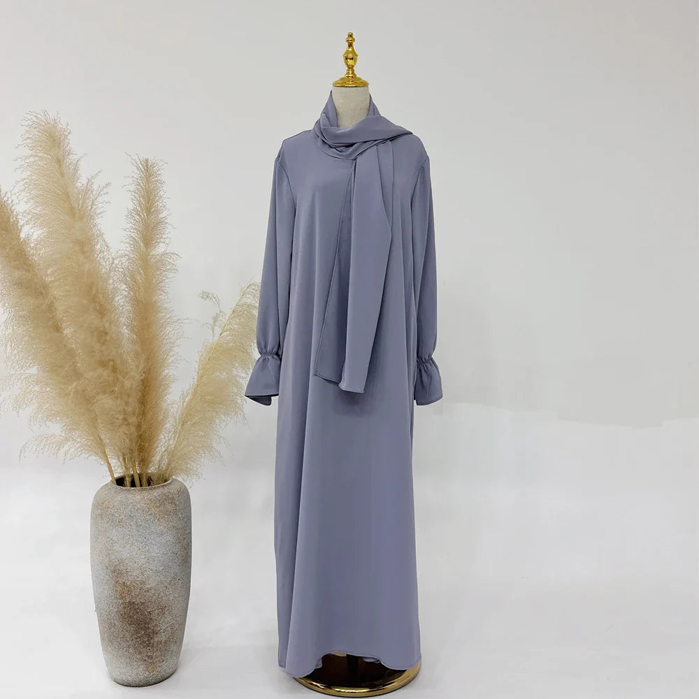 Saviig One Piece Zipper Front Jilbab with Integrated Hijab, Modest Abaya for Women