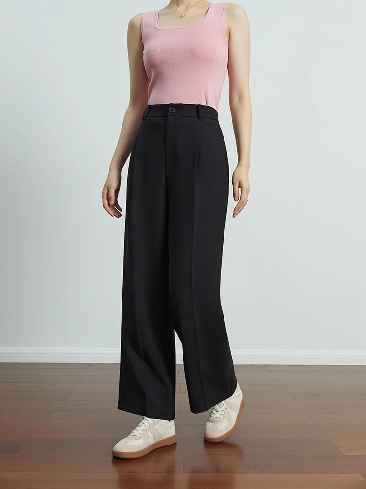 Saviig High Waist Black Suit Pants Cropped Office Lady Trouser