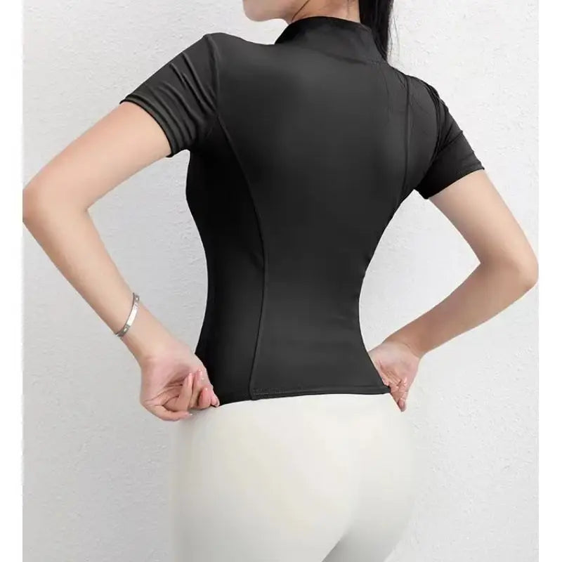 Saviig Quick Dry Zip Short Sleeve Sportswear Yoga Top