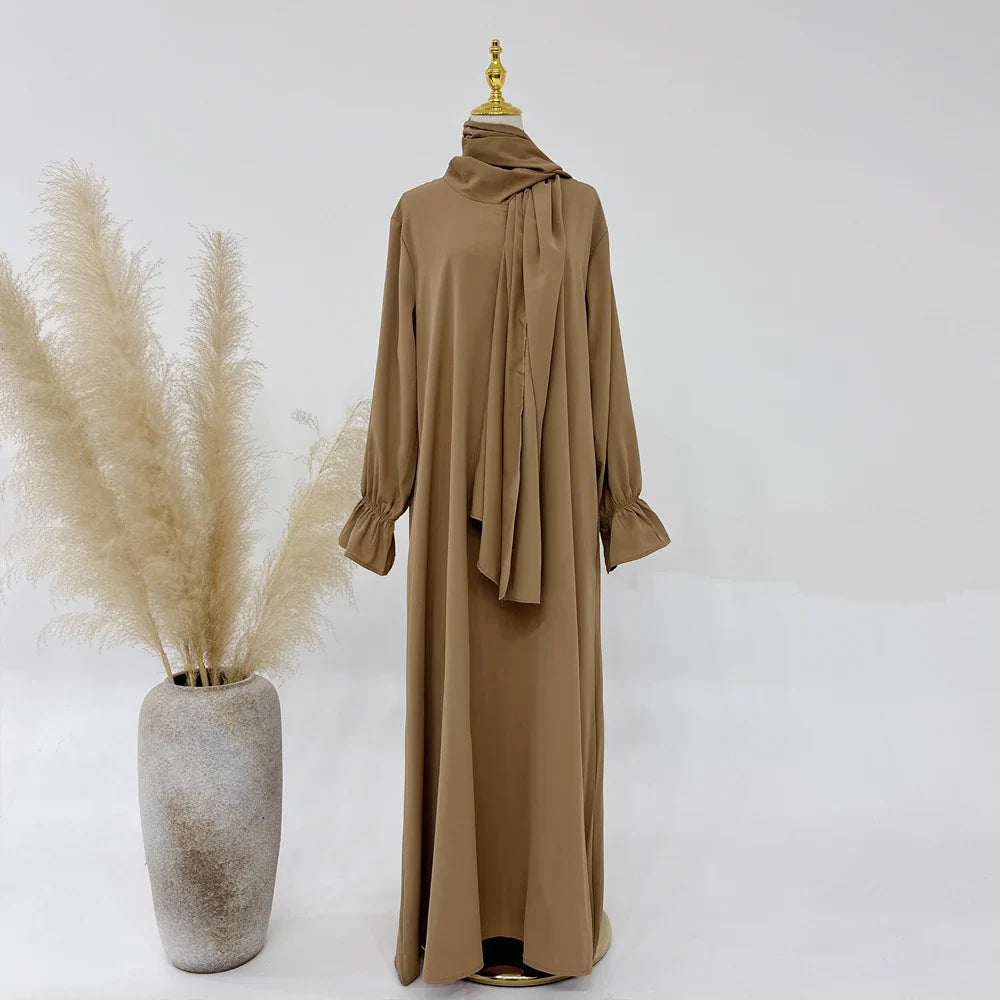 Saviig One Piece Zipper Front Jilbab with Integrated Hijab, Modest Abaya for Women