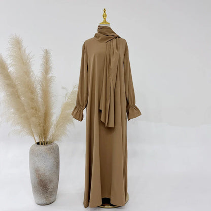 Saviig One Piece Zipper Front Jilbab with Integrated Hijab, Modest Abaya for Women