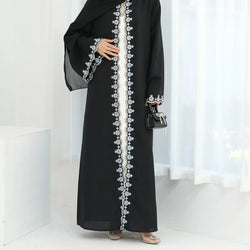 Saviig Eid Black Embroidered Abaya Dress for Women - Islamic Clothing Robe Kaftan