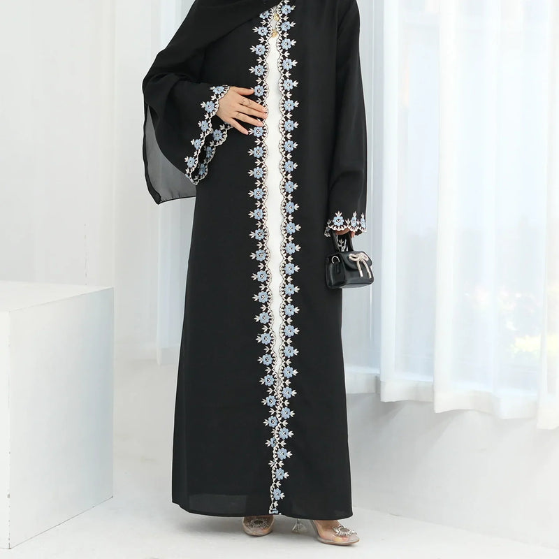 Saviig Eid Black Embroidered Abaya Dress for Women - Islamic Clothing Robe Kaftan