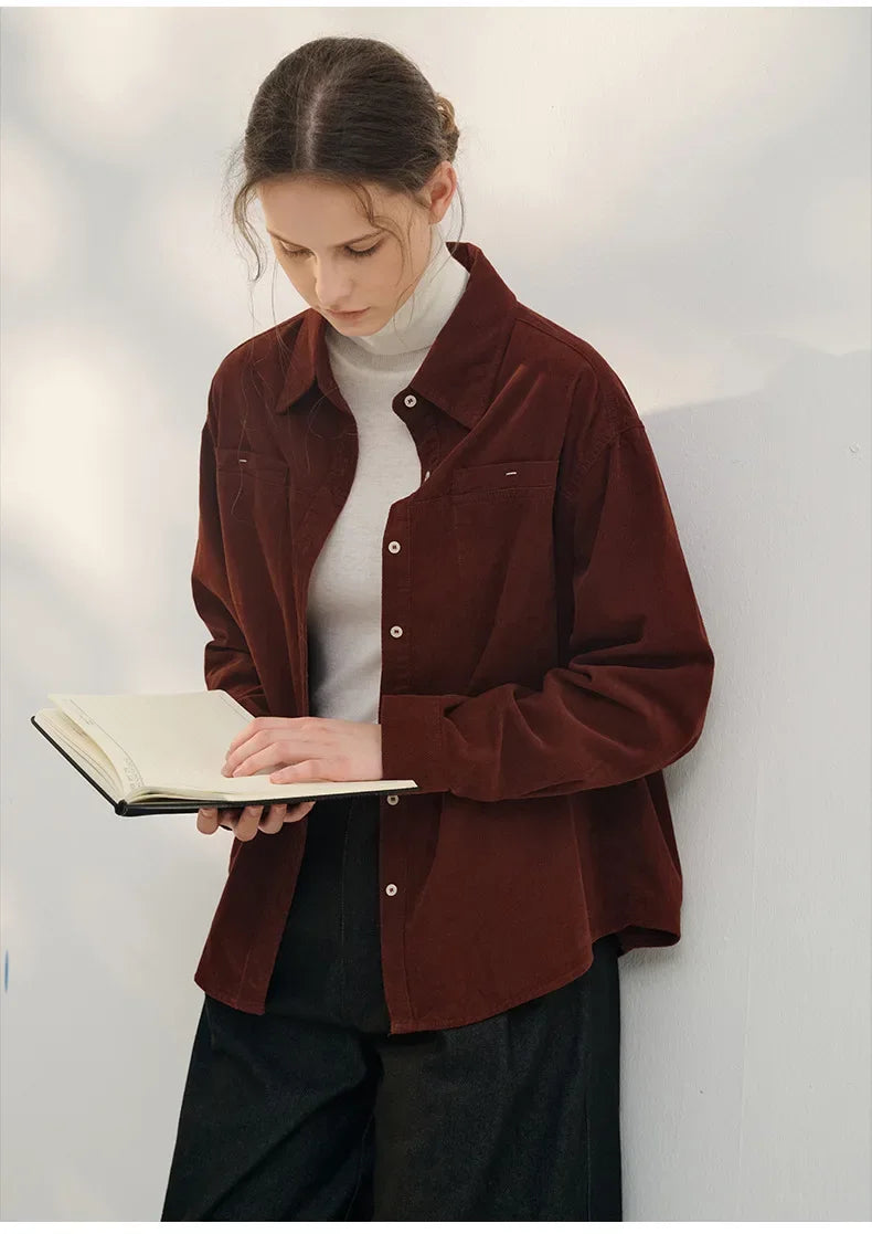 Saviig Corduroy Lapel Shirt - 2024 Fall New Single-Breasted Casual Long Sleeve