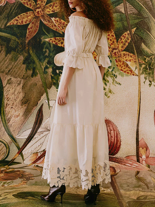 Saviig Vintage Embroidery Dress with Detachable Bow and Sashes