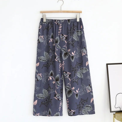 Saviig Summer Viscose Wide Leg Pajama Cropped Pants Plus Size