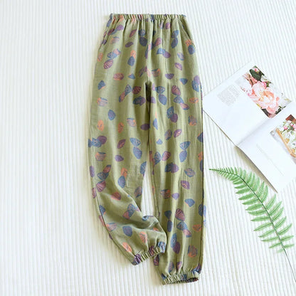 Saviig Cotton Crepe Leaf Print Pajama Pants