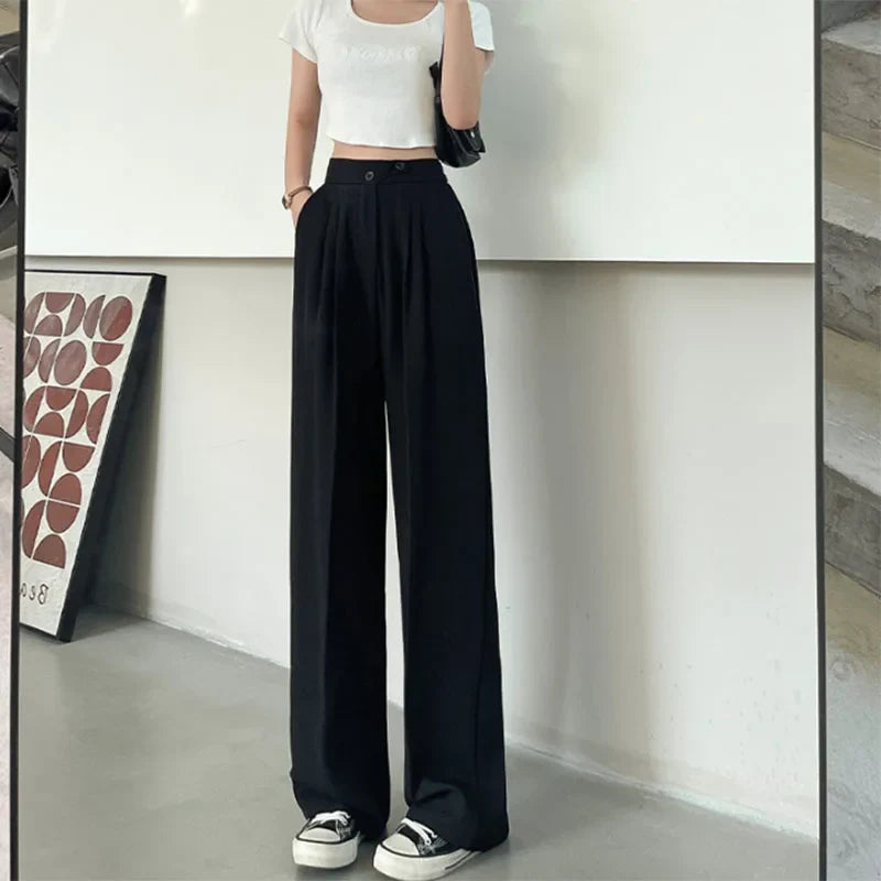 Saviig High-Waisted Wide Leg Pants - Women's Casual Office Lady Suit Trousers
