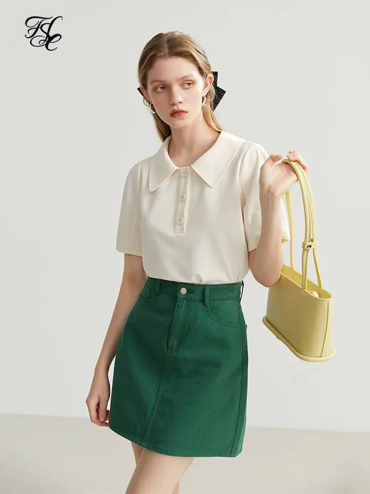 Saviig Polo Collar Loose Fit Cotton Tee for Women