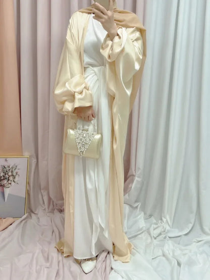 Saviig Summer Muslim Puff Sleeve Abaya Dress Elegant Modest Morocco Dubai Eid Party Dress