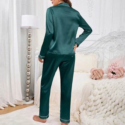 Saviig Ladies' Love Embroidered Pajama Set - Collar Top & Soft Pants, Autumn Comfort