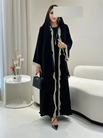 Saviig Ramadan Eid Mubarak Abaya Luxury Black Kimono for Modest Muslim Women