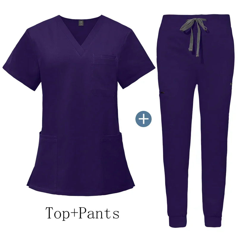 Saviig Men's V-Neck Short Sleeve Scrub Uniform Set for Healthcare Work