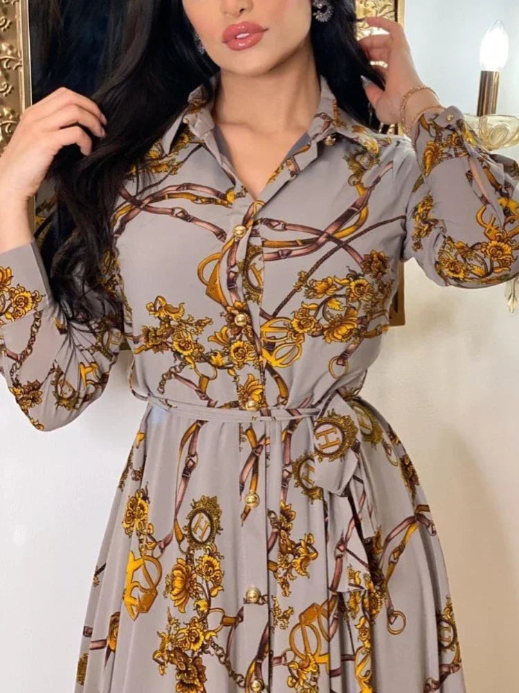 Saviig Ramadan Print Abaya Dress for Women, Elegant Islamic Kaftan Vestidos