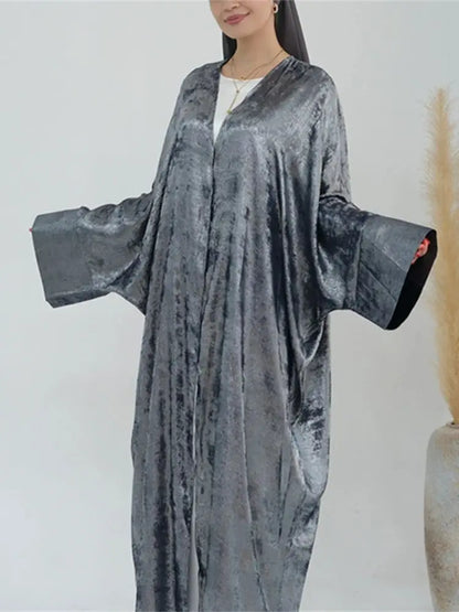 Saviig Ramadan Eid Luxury Satin Kimono Abaya for Women