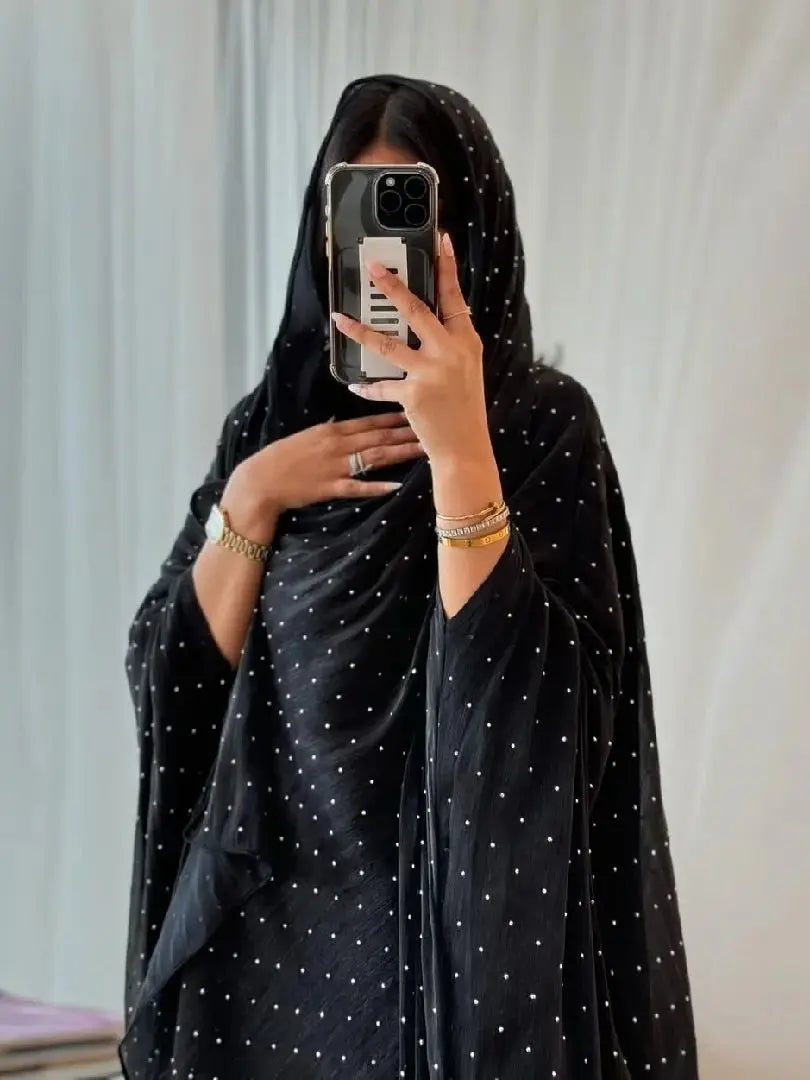 Saviig Ramadan Wave Point Black Kimono Abaya for Modest Muslim Women