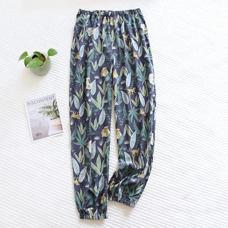 Saviig Floral Viscose Pajama Pants: Comfortable Loose Fit Home Trousers