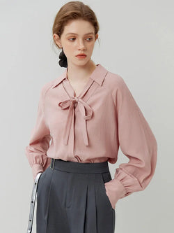 Saviig Lace-Up V-Neck Shirt: French Style Detachable Ribbon, Autumn 2023 Chic Top