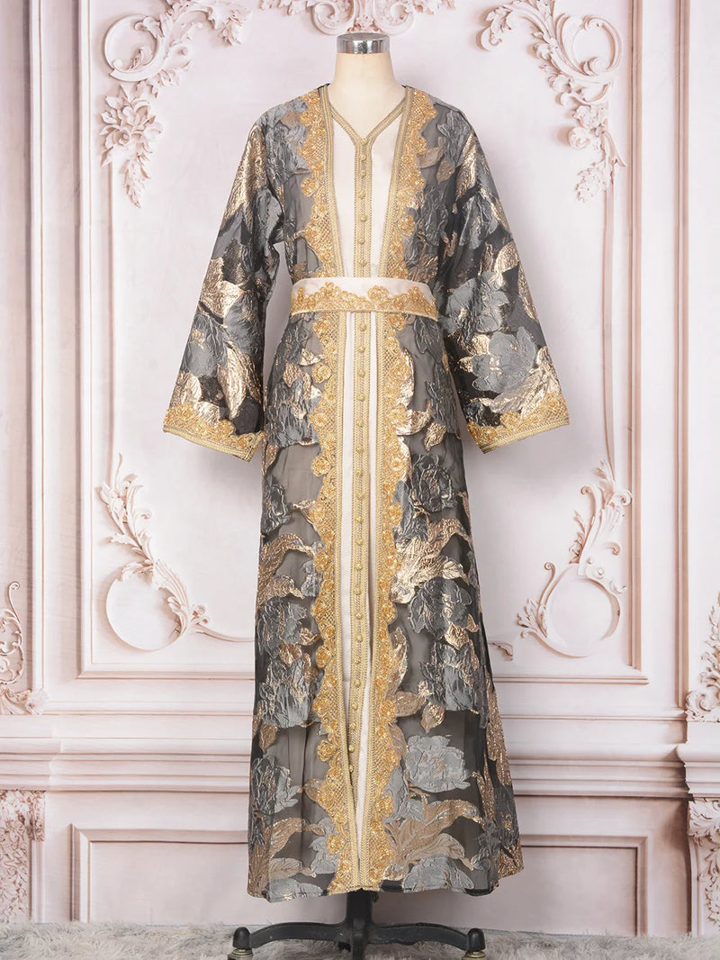 Saviig Moroccan Takchita Kaftan, Elegant 2-Piece Set for Events & Weddings