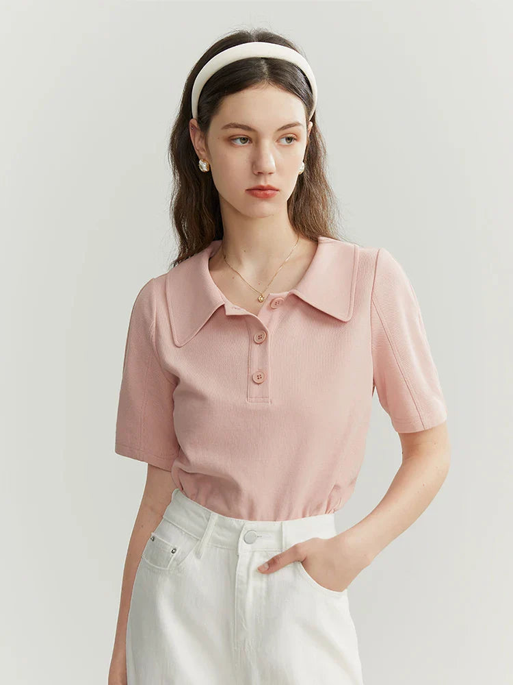 Saviig Polo Collar Loose Fit Cotton Tee for Women
