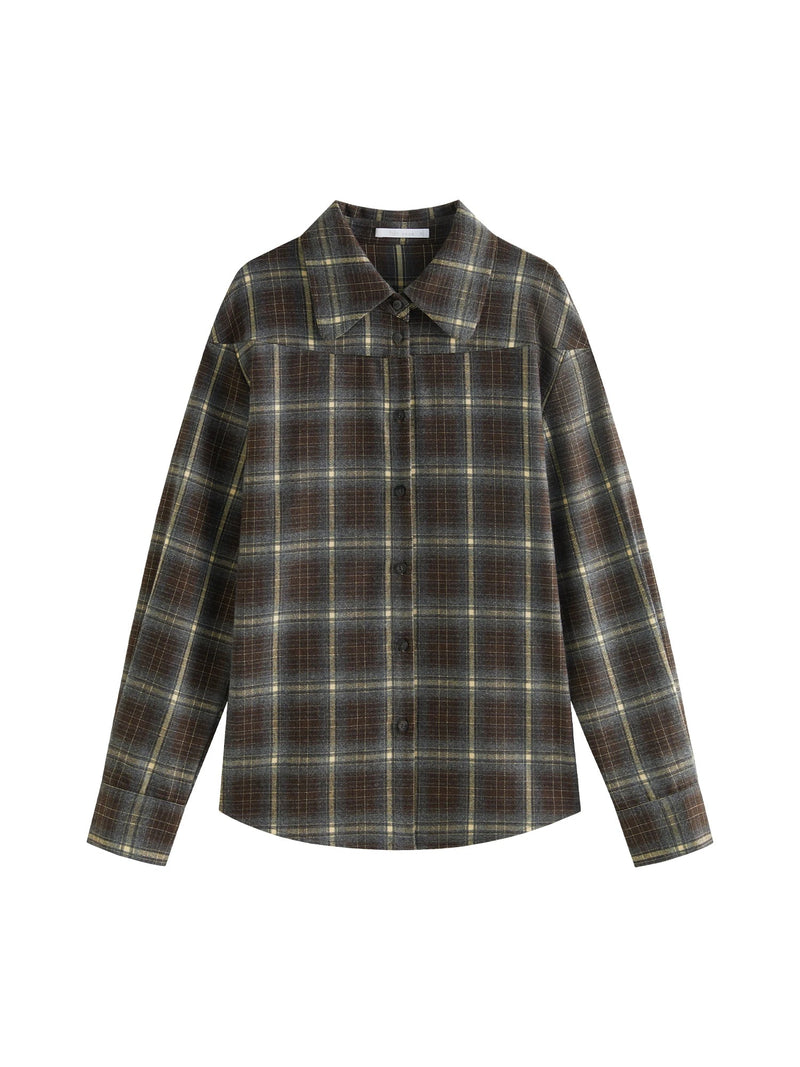 Saviig Women's Winter Plaid Polo Neck Shirt - Long Sleeve Casual Top