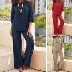 Saviig Cotton Linen Pantsuit | Plus Size Women's Casual Vintage Set