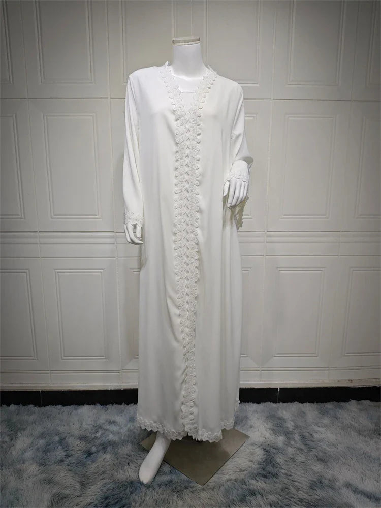 Saviig White Lace Abaya Dubai Luxury 2024 Muslim Kaftan Dress Islamic Robe