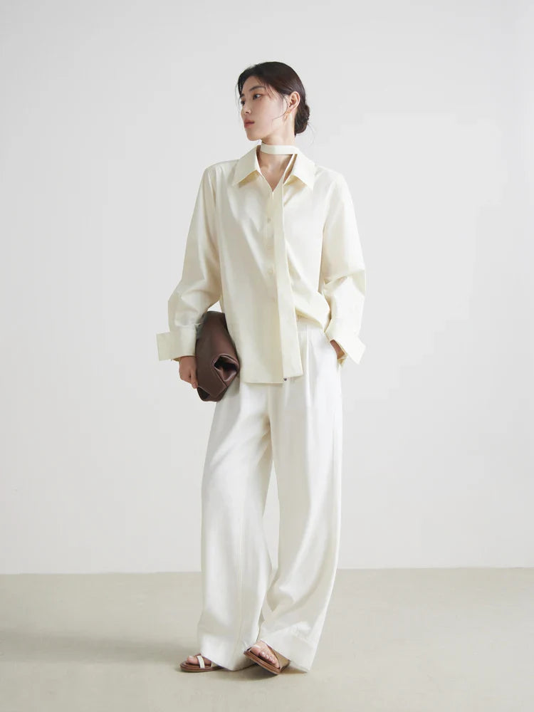 Saviig Retro Loose White Jeans, High Waist Straight Cut, Spring Casual All-match Trousers