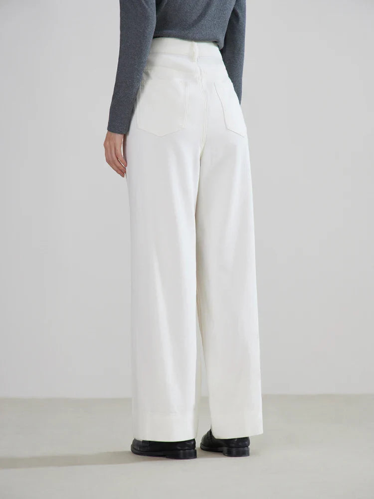 Saviig Retro Loose White Jeans, High Waist Straight Cut, Spring Casual All-match Trousers