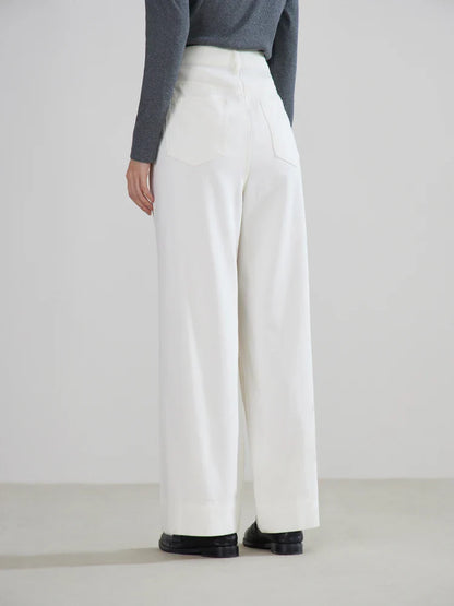 Saviig Retro Loose White Jeans, High Waist Straight Cut, Spring Casual All-match Trousers
