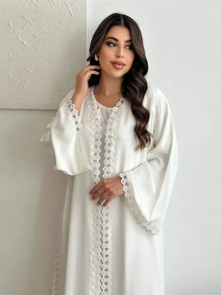 Saviig White Lace Abaya Dubai Luxury 2024 Muslim Kaftan Dress Islamic Robe