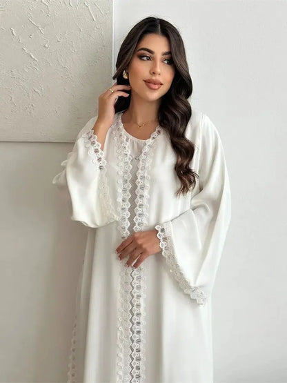 Saviig White Lace Abaya Dubai Luxury 2024 Muslim Kaftan Dress Islamic Robe