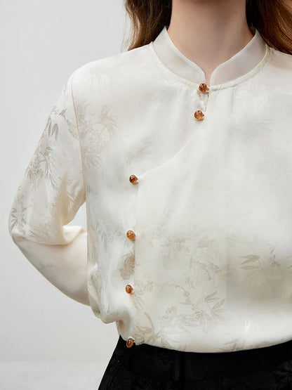 Saviig Jacquard Stand Collar Blouse - Women's Chinese Style Top