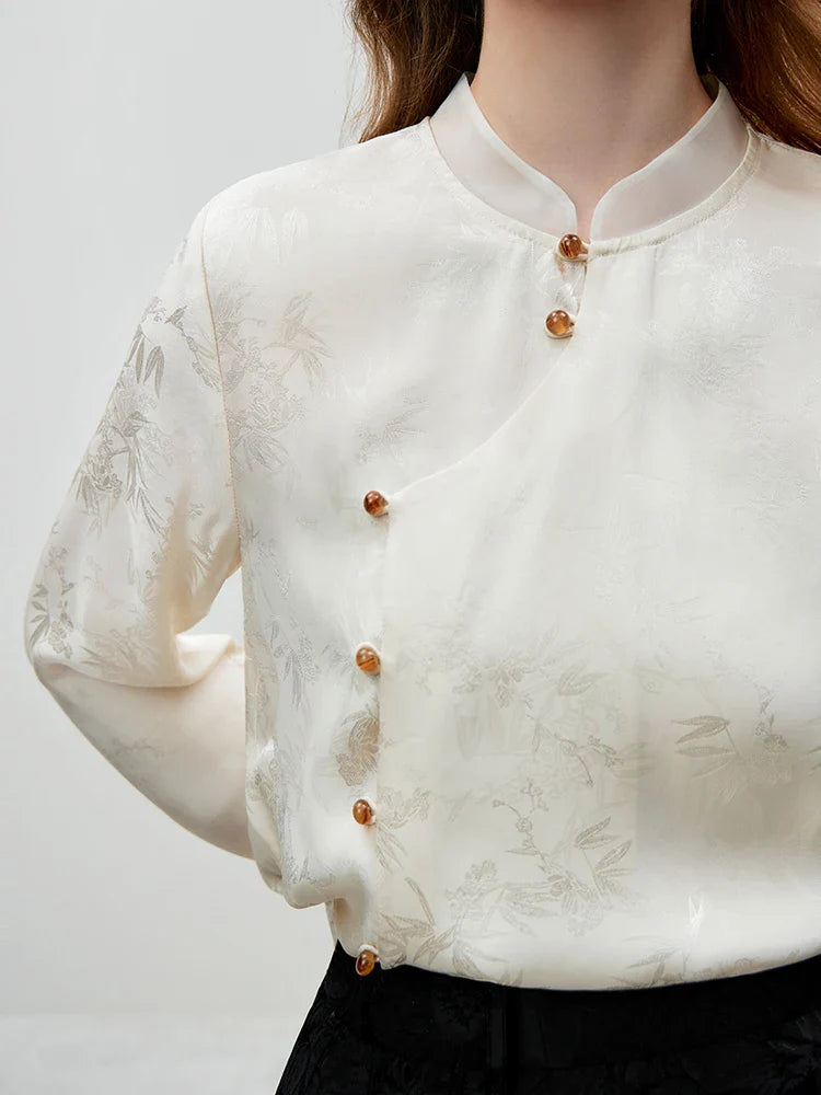 Saviig Jacquard Stand Collar Blouse - Women's Chinese Style Top