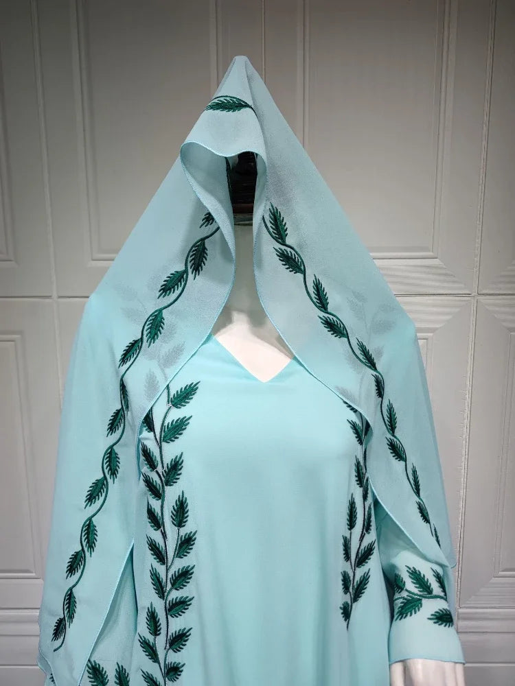 Saviig Embroidered V-Neck Ankle-Length Floral Kaftan for Elegant Muslim Women