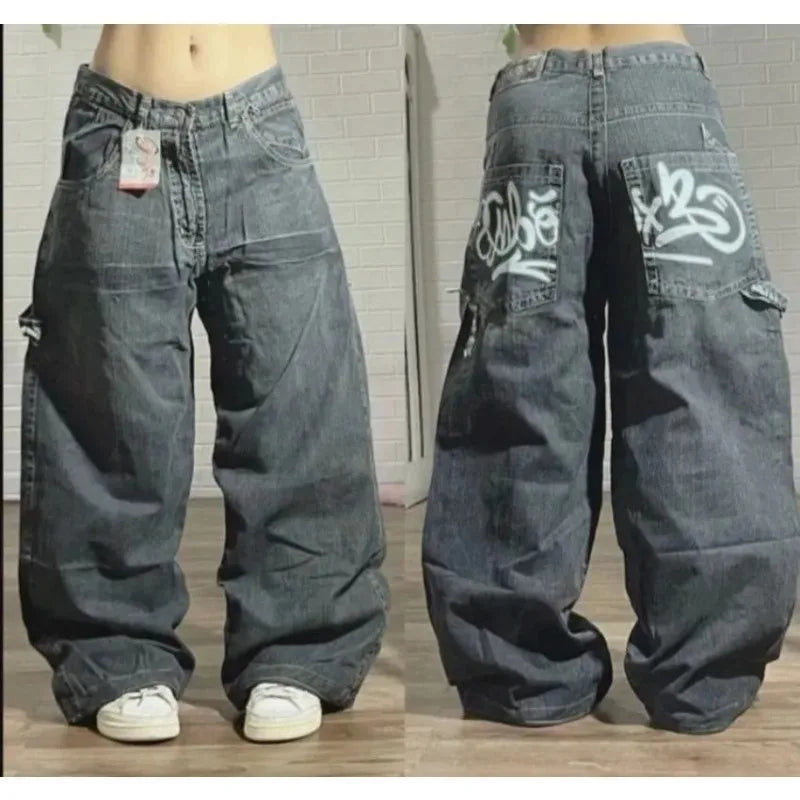 Saviig Black Washed Baggy Jeans: High Waist Wide Leg Pants