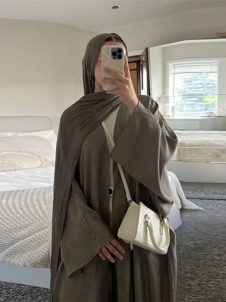 Saviig Batwing Kimono Abaya Dubai Dress for Women - Cotton Linen Muslim Caftan