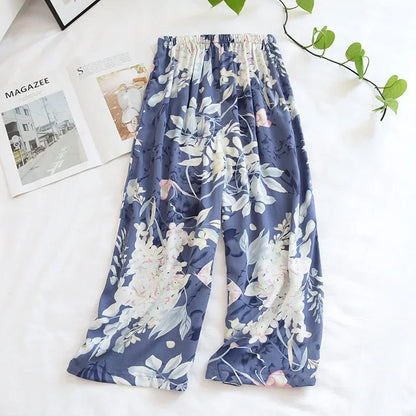 Saviig Summer Viscose Wide Leg Pajama Cropped Pants Plus Size
