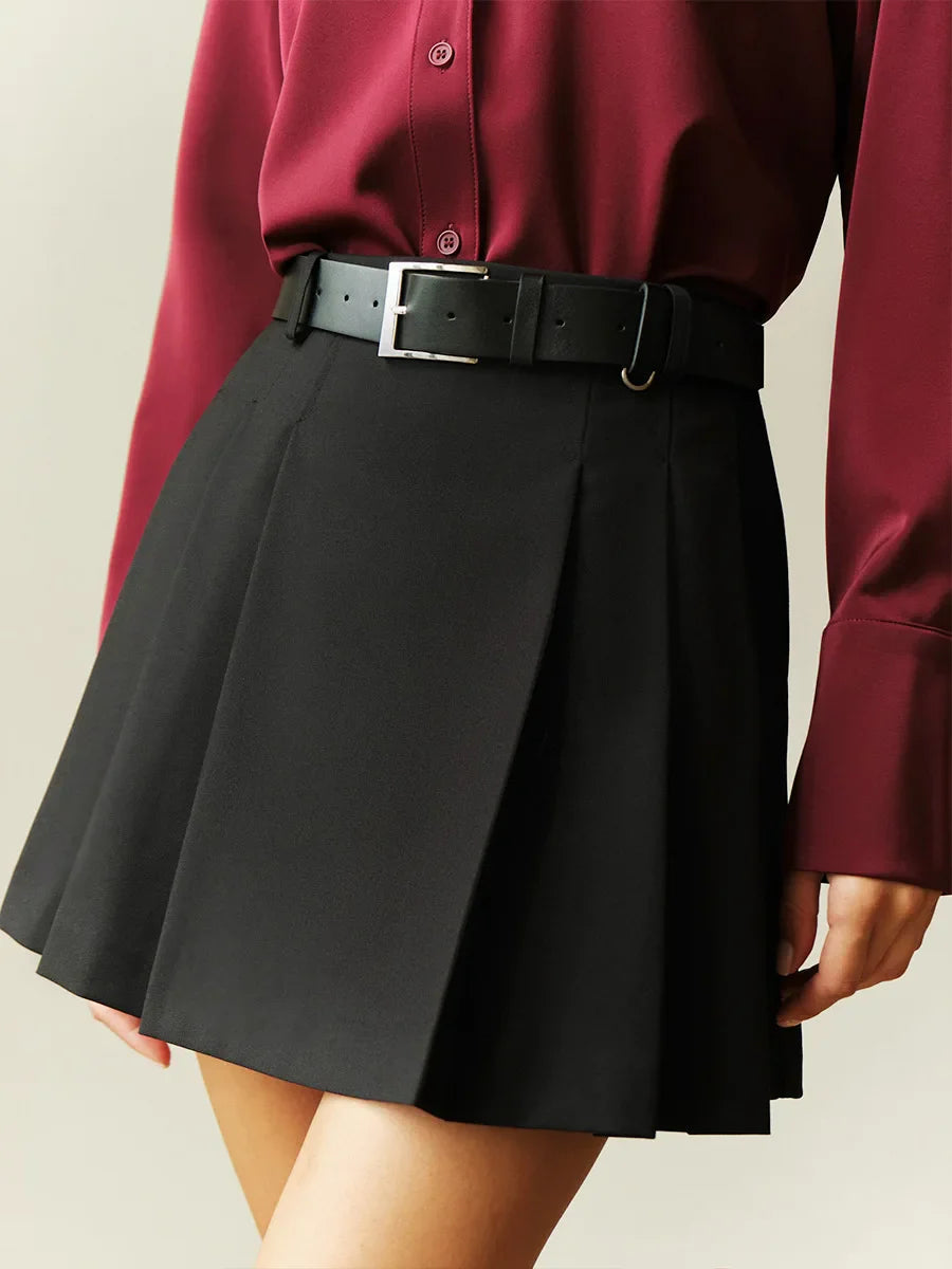 Saviig Solid Color Pleated Mini Skirt for Fashionable Spicy Girls