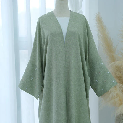 Saviig Moon Embroidery Open Abaya, Batwing Sleeves Kimono for Muslim Women