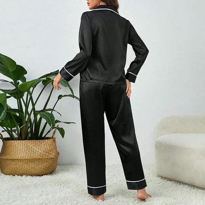 Saviig Button V Neck Pajamas Set with Long Sleeve Top & Trousers- 2 Piece