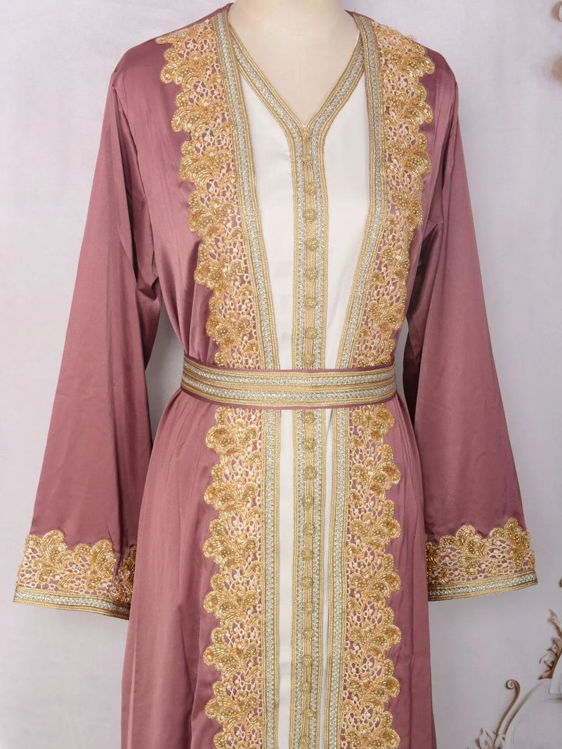 Saviig Moroccan Takchita Kaftan 2-Piece Set for Wedding and Evening Parties