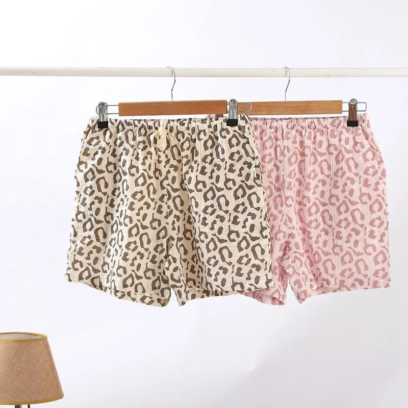 Saviig Leopard Print Couple Shorts: Soft Cotton Crepe, Large Size, Cute Home Pants
