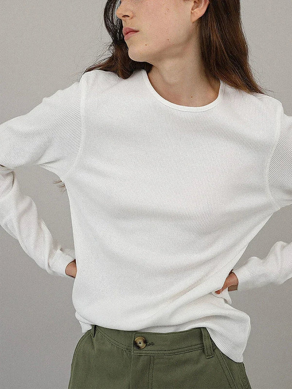 Saviig White Cotton Long-Sleeve Tee - Women's Harajuku Chic Basic Top