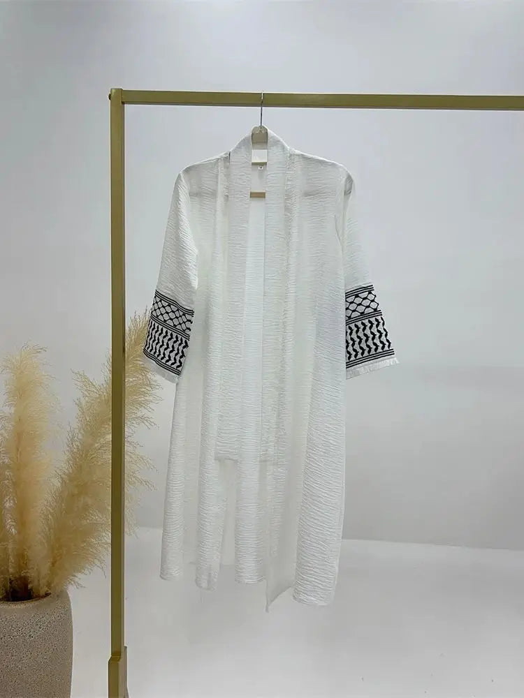 Saviig Ramadan Eid Kids Girl Embroidery Kimono Abaya Muslim Modest Coat Dress